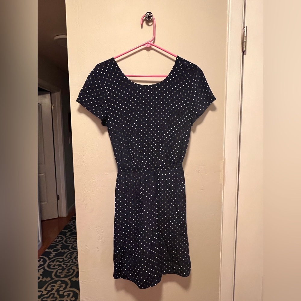Madewell Navy Polka Dot Mini Dress with cutout back